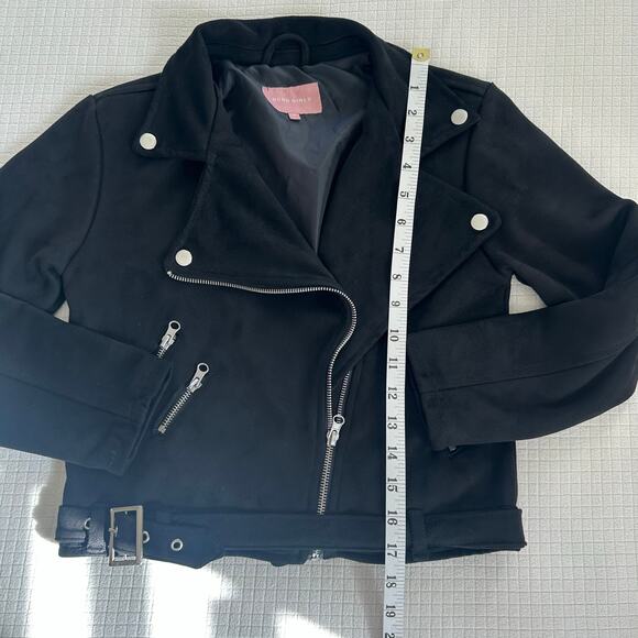 BCBG Girls Black Suede Finish Moto Jacket Belt Size M Age 8-10 - Picture 6 of 11